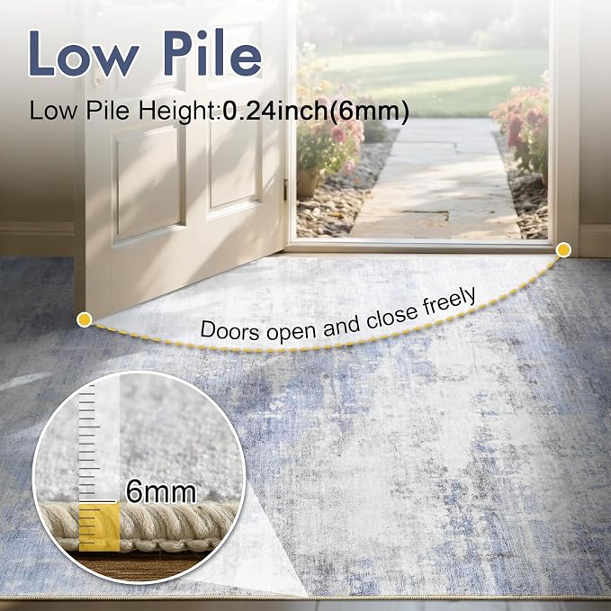 4x6 Ft Area Rugs for Living Room, Soft Non-Slip Washable Rugs Modern Abstract Pattern Carpet for Bedroom Indoor Floor Nursery Home Decor (Blue/White)