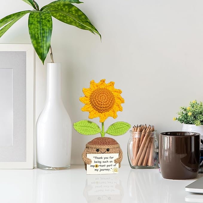 Emotional Support Crochet Plant with Card - Handmade Crochet Sunflower Gifts for Women, Coworker, Family and Teacher Gifts - Perfect for Mother's Day, Birthday, and Graduation Present