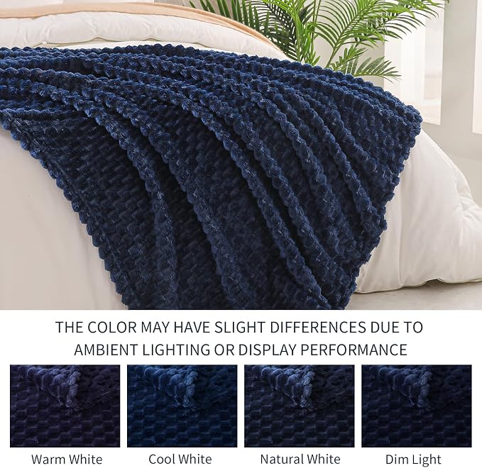 Exclusivo Mezcla Large 3D Fleece Throw Blanket for Couch, Navy Blue | Extra Soft Fuzzy Plush Lightweight Throws, Cozy Fluffy Decorative Blankets for All Seasons, 50x70 Inches