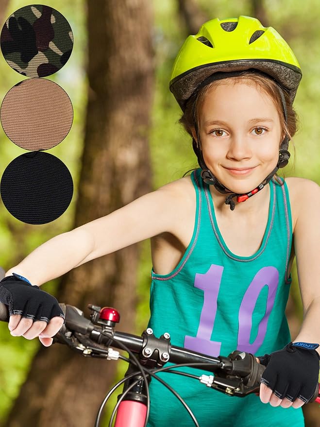 Boao 3 Pairs Kids Half Finger Bike Gloves Non-Slip Breathable Adjustable Birthday Gift for Boys Girls for Bike Workout