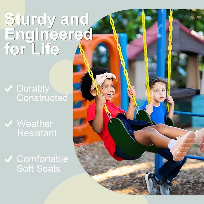 Take Me Away 2-Pack Heavy Duty Swing Seat with 66" Anti-Rust Chains & Quick-Connect Snap Hooks, 500lb Capacity Replacement Swing Set for Outdoor Playgrounds & Backyards