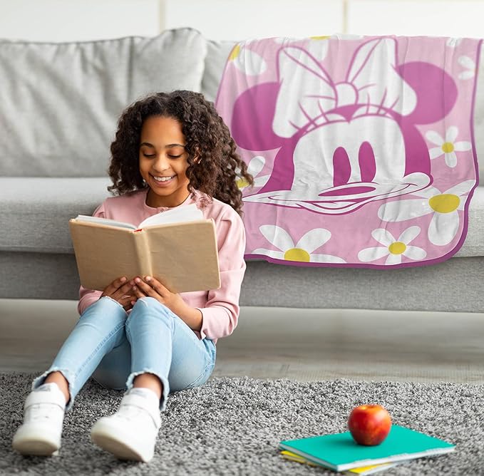 Jay Franco Kids Plush Throw Blanket – Soft & Cozy Fleece Throw for Bedroom & Couch Décor, Official Licensed Product, Pink - Minnie Mouse, 40x50 - Travel Blanket