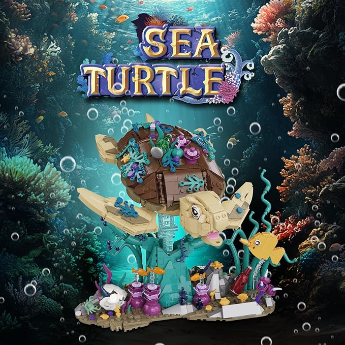 Sea Turtle Reef Building Set for Adults Boys Girls Aged 14 +, Ocean Animals Collection Ideas Building Kits, Creative Collectible Display Model, Birthday Gifts（1271 Pieces）