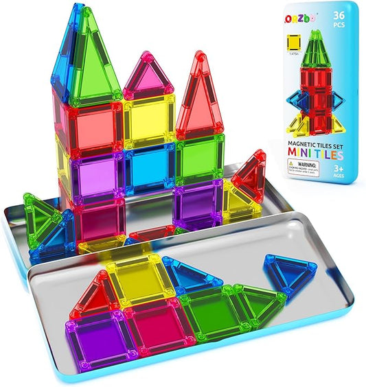 Magnetic Tiles Mini Travel Toddler Set, Magnetic Blocks Building Kids Toys & Games, Montessori Preschool Classroom Must Haves Educational Learning Sensory Toys for 3+ Year Old Boys Girls Birthday Gift