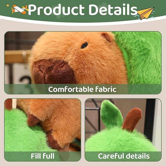 Avocado Capybara Plush Toy - 13.77 Inch Soft Capybara Stuffed Animal, Cute Avocado Food Plushie Pillow Doll, Party Decor Birthday Gift for Boys and Girls