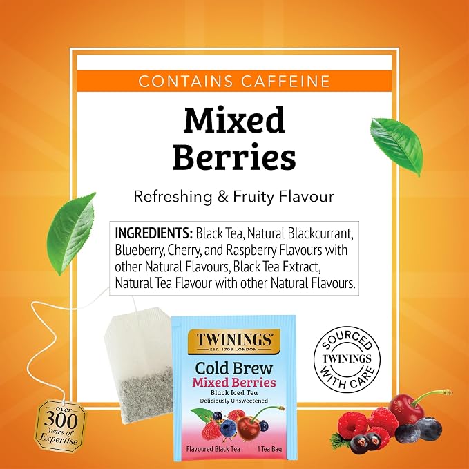 Twinings Mixed Berries Cold Brew Iced Tea Bags, 20 Count (Pack of 6), Unsweetened Flavoured Black Tea, Caffeinated, 120 Teabags
