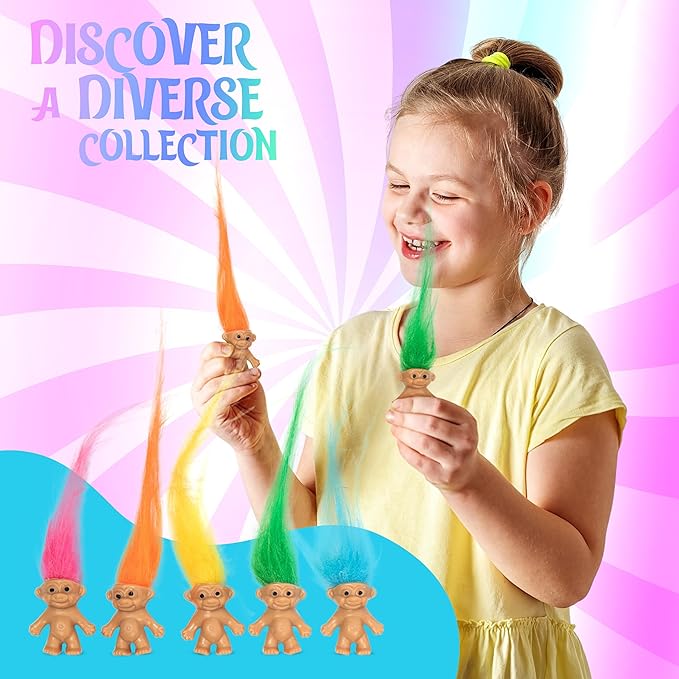 25 PCS Long-haired Lucky Mini Troll Dolls, Assorted Hair Colors, 0.78" Bodies, 2" Hair. Cake Toppers, Action Figures, School Project, Arts and Crafts, Party Favors
