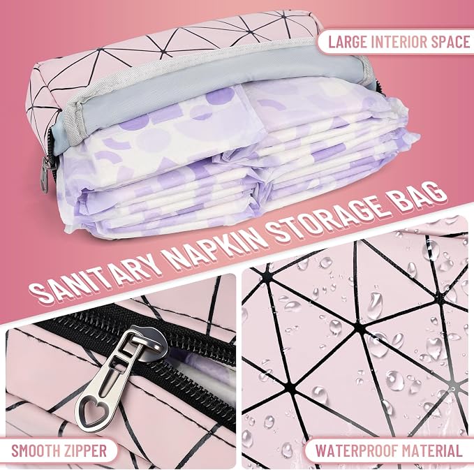 PU Leather Sanitary Napkin Storage Bag Tampon Bag for Purse Travel Small Make Up Bag Cosmetic Bag Menstrual Cup Pad Pouch First Period Kit Bag for Women Ladies Black
