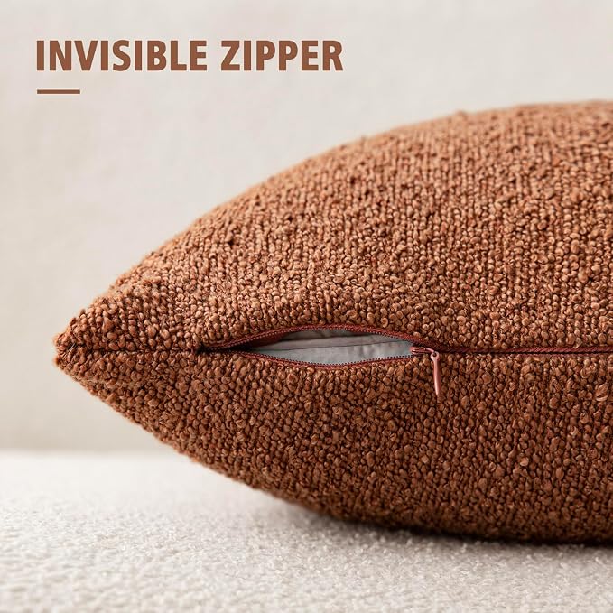 Foindtower Pack of 2 Textured Boucle Throw Pillow Covers Accent Solid Decorative Lumbar Pillow Cases Soft Couch Cushion Case for Chair Sofa Bedroom Living Room Home Decor 12x20 Inch Burnt Orange Hazel
