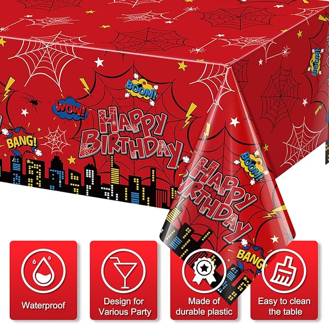 6Pcs Spider Birthday Party Tablecloth Decorations, Disposable Plastic Cartoon Spider Tablecloth Red Hero Table Cover for Rectangle Table Boy’s Birthday Party Supplies, 54x108 inches