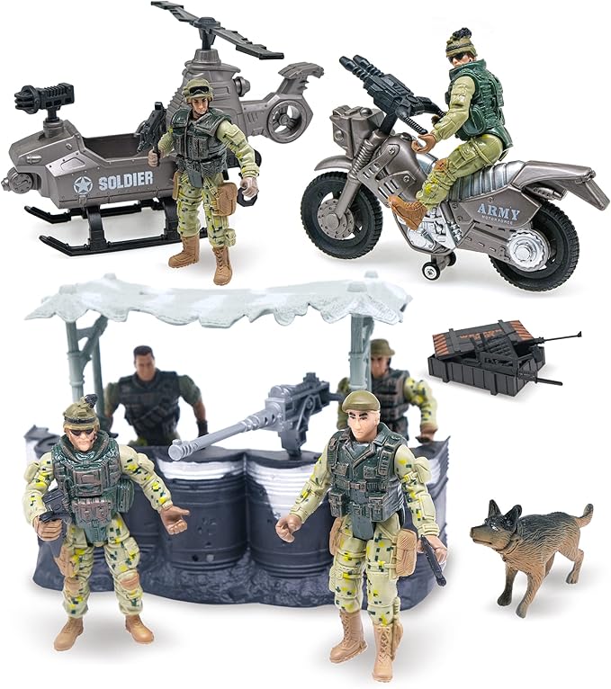 US Army Men Action Figures with Military Vehicles Toys Playset, Toy Soldiers with Military Trucks, Helicopter, War Tent for Kids Boys Girls, Best Age 6 7 8 9 10