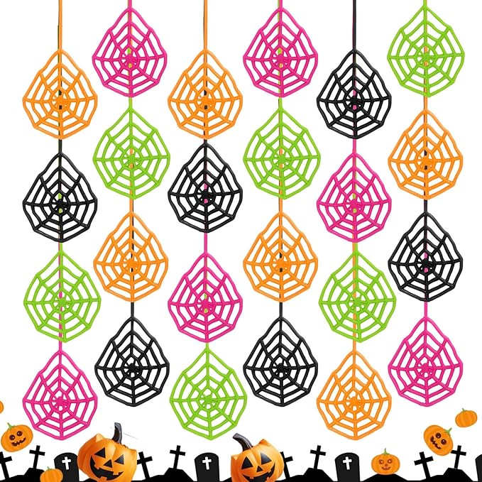 24 PCS Sticky Spider Web for Kids, 5.1 Inches Cobweb Sticky Hand Toys, Halloween Spider Party Favors for Goodie Bag Stuffers, Birthday, Classroom Prizes Supplies (4 Colors)