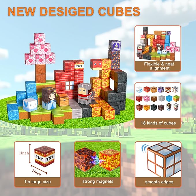 Larger Magnetic Building Blocks Building Cubes 2025 Upgared STEM Montessori Sensory Toys for Boys Girls Christmas Birthday Gifts Ages 3+