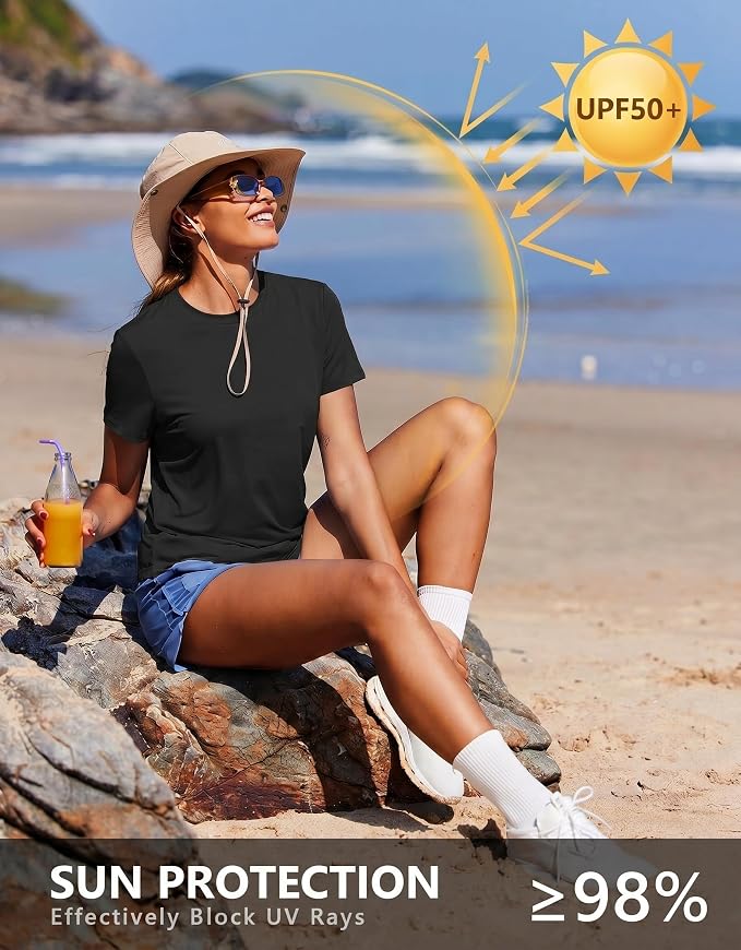 PINSPARK Soft Workout Tops for Women UPF 50+ Sun Protection Shirt Quick Dry Athletic Running Hiking Travel Basic Tee Shirts
