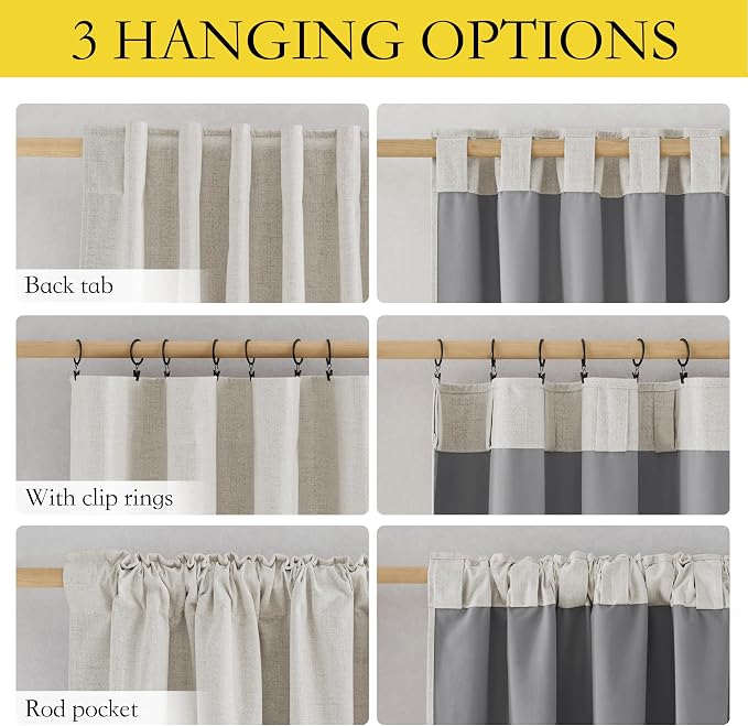 NICETOWN 100% Blackout Cafe Curtains 48 inches Long 2 Panels, Linen Blend Thermal Insulated Curtains with Liners for Kitchen, Privacy Window Draperies for Basement, Alabaster Gray, W52 per Panel