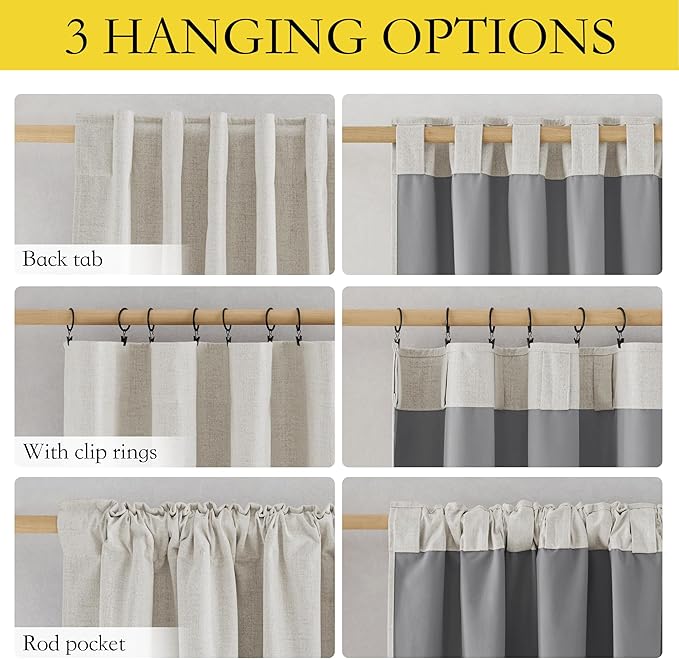 NICETOWN 100% Black Out Curtains 63 inch Long 2 Panels, Thermal Insulated Short Curtains with Grey Liner, Privacy Window Draperies for Kitchen, Nursery, Alabaster Gray, W52 per Panel