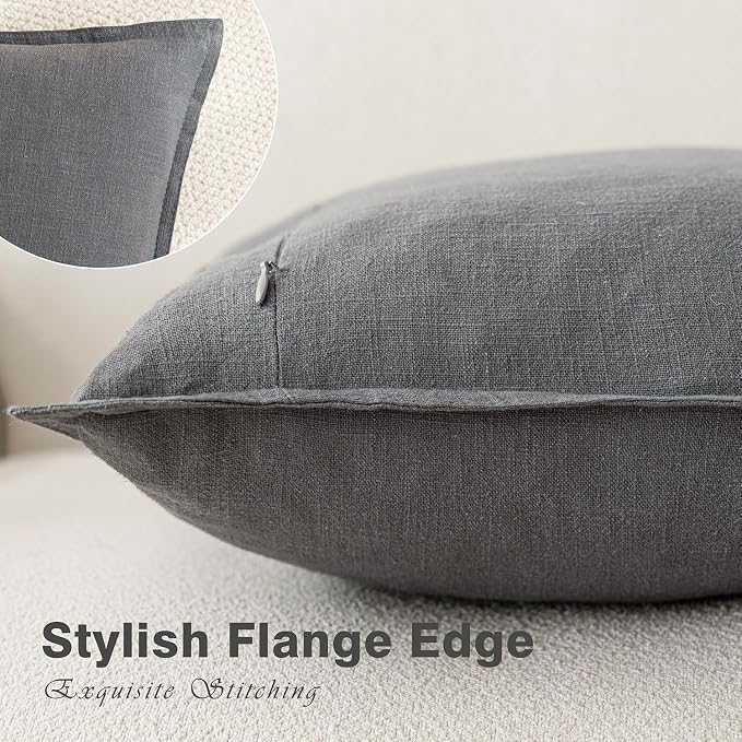Foindtower Pack of 2, Decorative Linen Solid Throw Pillow Covers Soft Accent Cushion Case Boho Farmhouse Pillowcase for Chair Couch Sofa Bedroom Living Room Home Decor 22 x 22 Inch Grey