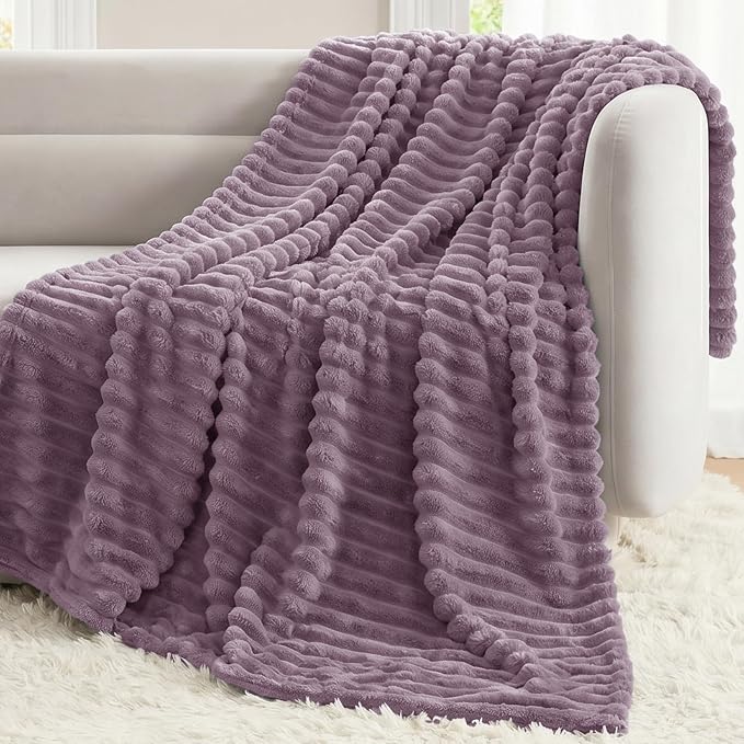 Dusty Purple Throw Blanket for Couch & Bed, 50 x 60 Inch | 300GSM Ribbed Fleece Blanket, Soft, Cozy & Lightweight, OEKO-TEX Certified, All-Season Use for Travel, Dorm & Home Decor