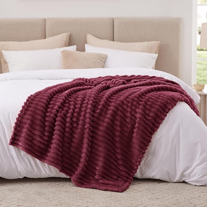 EXQ Home Gentle Soft Fleece Throw Blanket – Cozy Lightweight Blanket for Couch Bed – All-Season Warm Fuzzy Flannel Blanket for Women Mom Her – Gifts for Birthday(60"x80",Burgundy)