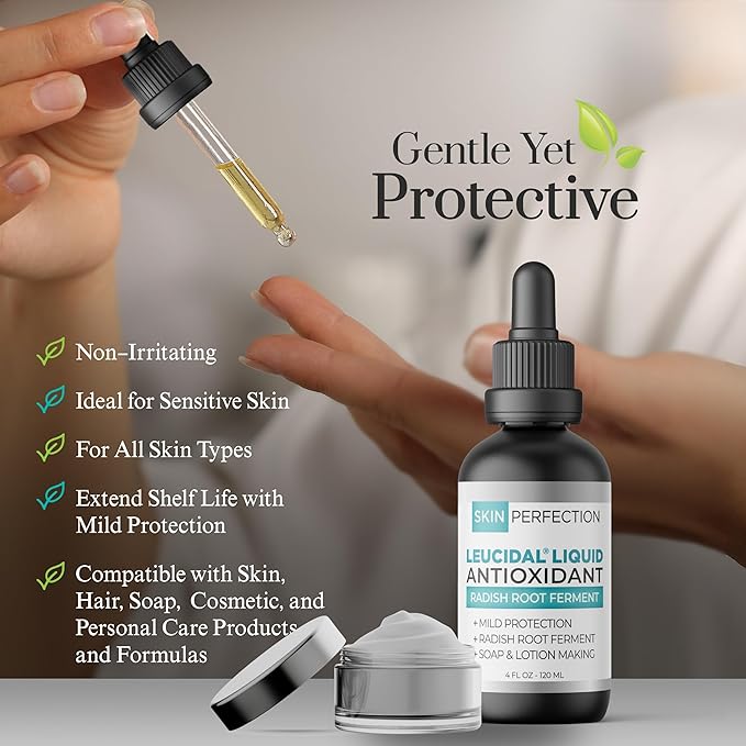 Skin Perfection Leucidal Liquid - Natural Preservative Alternative for Lotion Making - Vitamin C Serum & Hyaluronic Acid Body Lotion Creams - Water Soluble DIY Skincare Cosmetics