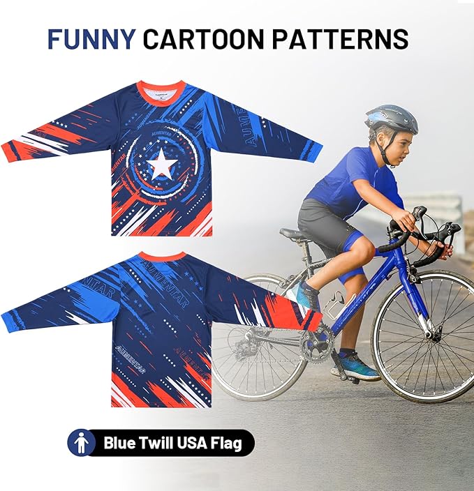 Kids Cycling Jersey Long Sleeve Dirt Bike Motocross Shirt, BMX Off-Road Racing Clothing