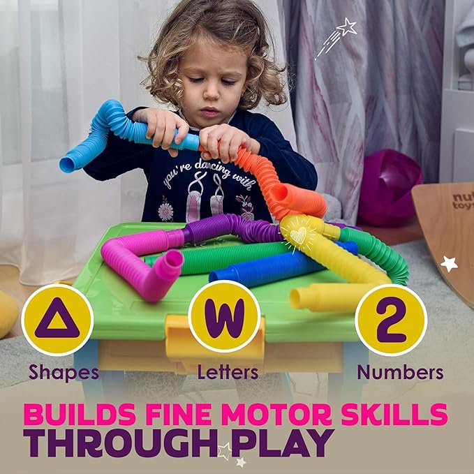 Nutty Toys Pop Tubes - Large 4-Pack Sensory Toys - Creative STEM Learning for Kids & Toddlers - Connect & Pop! Top ADHD Autism Fidget 2026, Best Boy & Girl Valentines Day and Easter Basket Gifts Idea