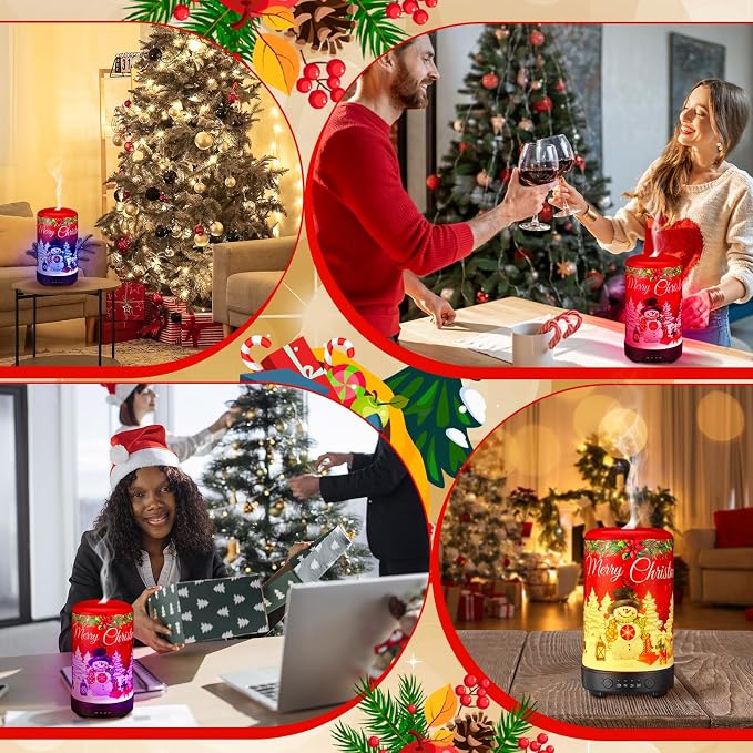 Glooglitter Snowman Diffuser Christmas Essential Oil Diffuser Gifts 120ml Holiday Present for Essential Oil Small Aromatherapy Humidifier Warmer for Home Office Decorations