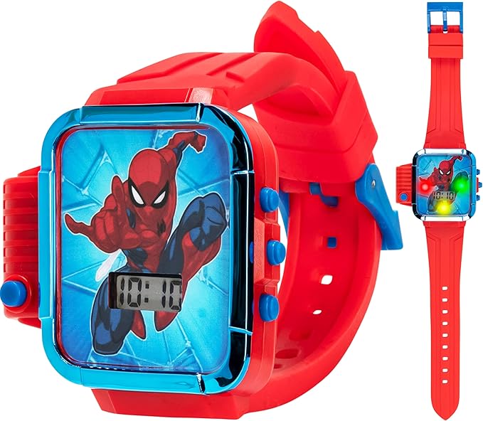 Marvel Spider-Man Flashlight Watch for Kids – Light-Up Fun with LCD Display, LED Flashlight, and Durable Silicone Band