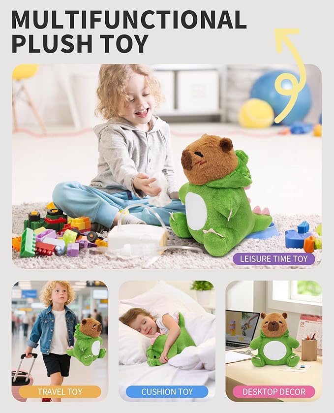 OLAOLA Dinosaur Capybara Plush 12.6 Inch Cute Capybara Stuffed Animals Plush Toy Soft Doll Pillow for Kids Adults