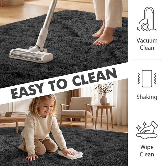 6x9 Ft Large Shag Rugs for Living Room Decor, Ultra Soft Fluffy Furry Area Rugs for Bedroom Indoor Floor, Aesthetic Carpet for Kids Home (Grey)
