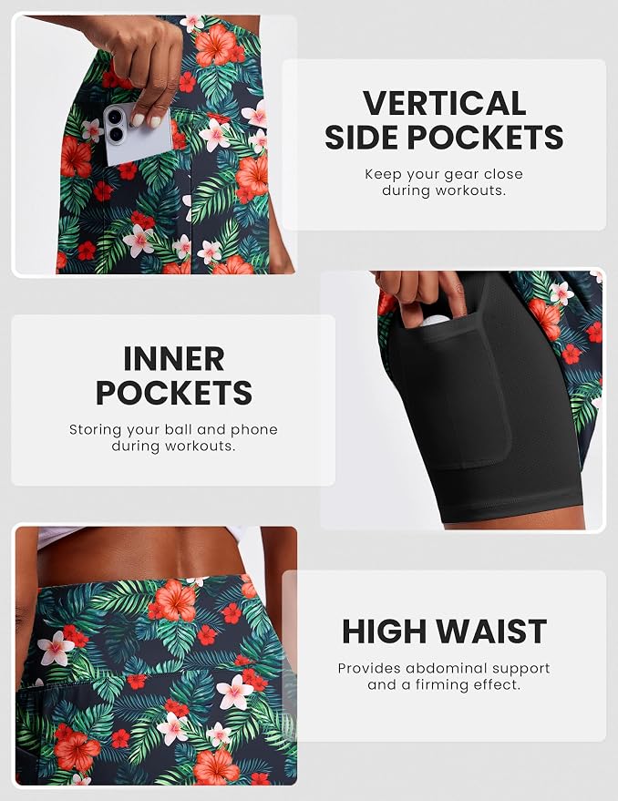 PINSPARK 19" Knee Length Skorts for Woman with Pockets UPF 50+ Golf Skirts | 4 Pockets, Built-in Shorts, High Waisted & Tummy Control, Moisture-wicking for Golf Athletic Tennis Workout Casual