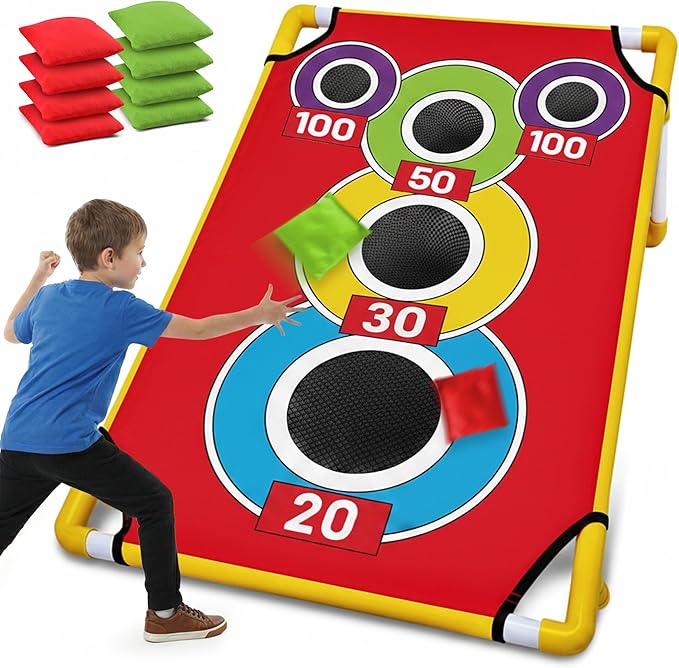 Cornhole Board Set with 21+ Games, 8 Bean Bags - Arcade Style Corn Hole Games for Adults and Kids, Portable Outdoor Yard Games for Kids & Family, Beach, Camping and Parties, 24x36