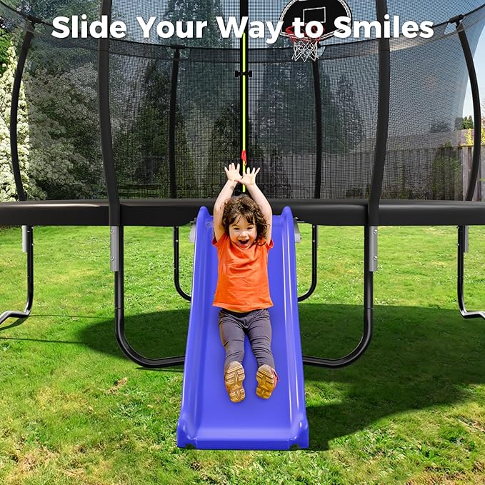 Lyromix Plastic Trampoline Slide for 8-16FT, Heavy Duty Outdoor Slide for Trampoline, Safe Trampoline Ladder for Kids 6+, 220 LBs Capacity, Blue
