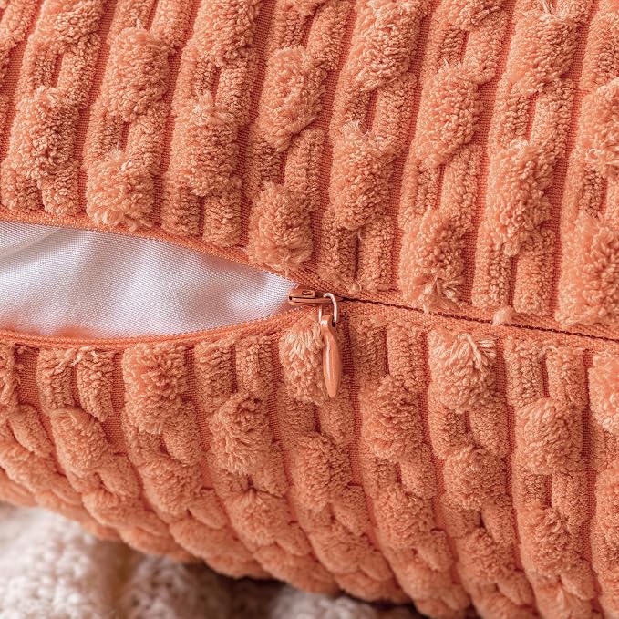 MIULEE Decorative Throw Pillow Covers 20x20 Coral Red Textured Corduroy | Pack of 2 Striped Pillow Covers Modern Farmhouse Home Decor for Couch Bed Sofa Living Room