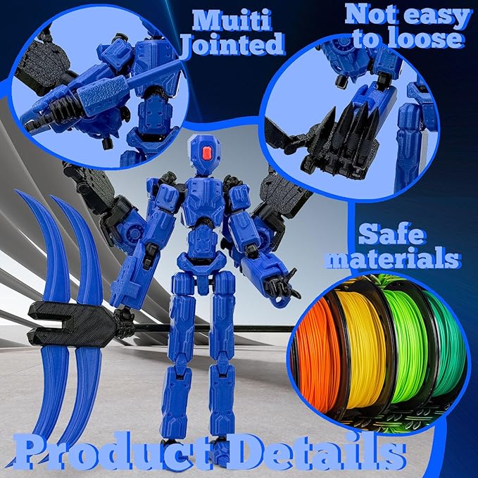 5.5Inch T13 Action Figure Assembly Completed, T13 3D Printed Action Figure Multi-Jointed Movable Robot Set,Collectors Desktop Decorations for Game Lovers Toys (Blue)