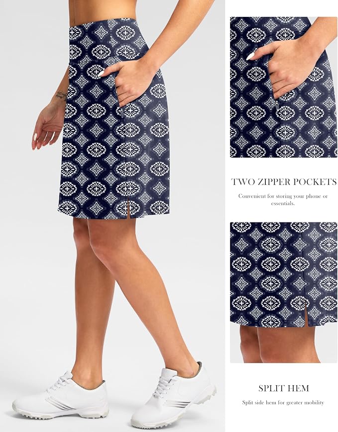 G Gradual 20" Skorts with Pockets Knee Length Golf Skirt | Built in Soft Shorts, High Waisted, Tummy Control, Breathable, Long Skorts for Athletic, Tennis, Dressy, Casual, Summer