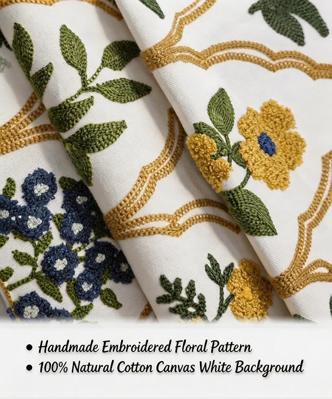 Alysheer Spring Summer Floral Embroidered Decorative Throw Pillow Cover 18"x 18" Set of 2, Flower Leaves Embroidery Patterned Multicolor Cushion Case for Sofa Couch Living Room Bedroom Outdoor