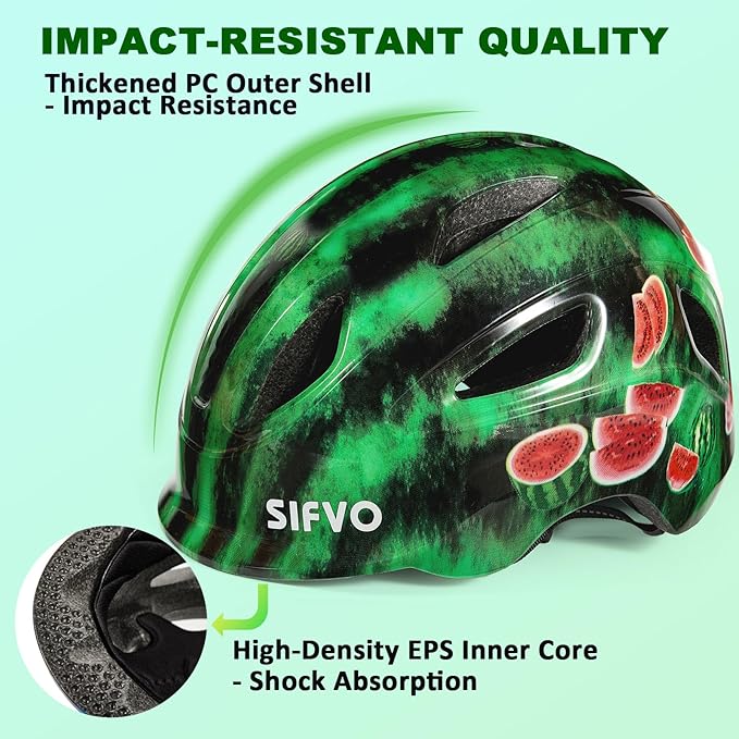 Kids Bike Helmet with LED Light, SIFVO Youth Toddler Boys Girls Helmets,2 Size Adjustable for Ages 3-5-10,Multi-Sport for Bicycle, Scooter, Skateboard,46-55cm