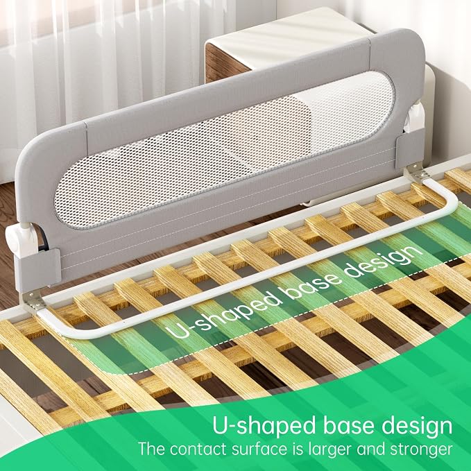 UPGOGO Folding Bed Rail for Toddlers,Baby Bed Rail Guard with Reinforced Anchor Safety System,Fit Bunk,Full Size,Queen,King,Twin(Grey,43"x23.6")