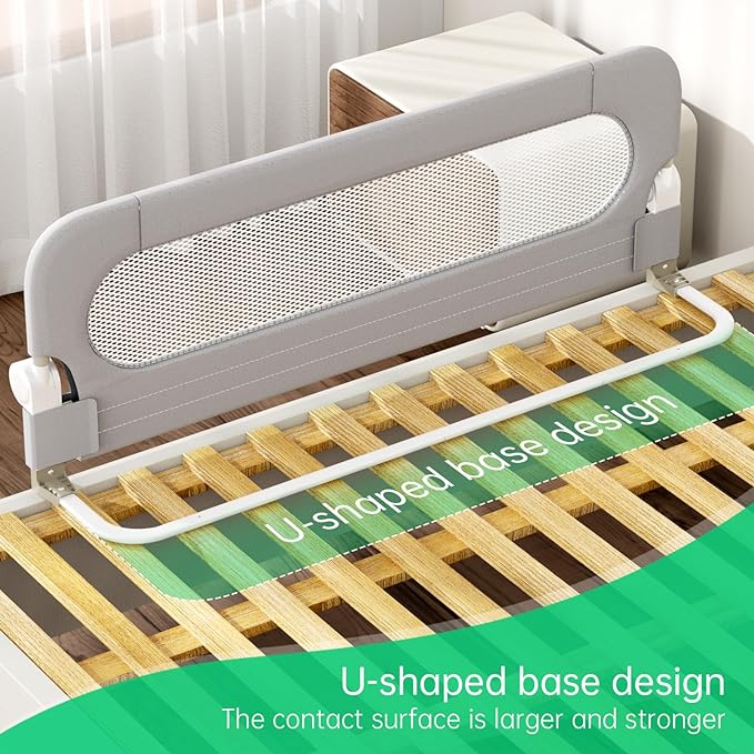 UPGOGO Folding Bed Rail for Toddlers,Baby Bed Rail Guard with Reinforced Anchor Safety System,Fit Bunk,Full Size,Queen,King,Twin(Grey,59"x23.6")