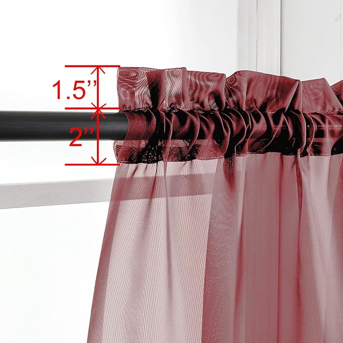 OWENIE Burgundy Red Sheer Curtains 72 Inches Long 2 Panels Set, Transparent Voile Sheer Curtain Rod Pocket Gauze Drapes for Living Room Bedroom Window Sliding Glass Door Treatment, Each 42 x 72 Inch