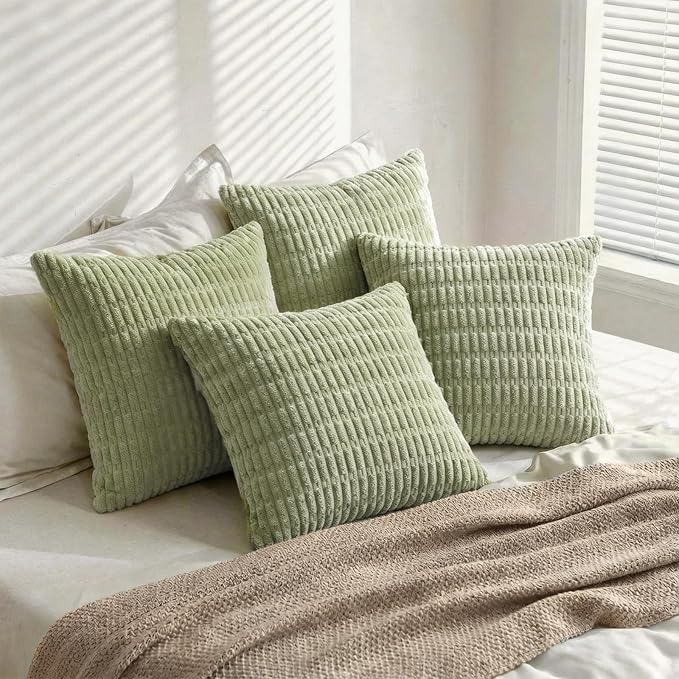 Fancy Homi 4 Packs Decorative Throw Pillow Covers for Living Room Couch Bed, Modern Farmhouse Boho Home Décor Accent Cushion Case, 20" x 20", Sage Green