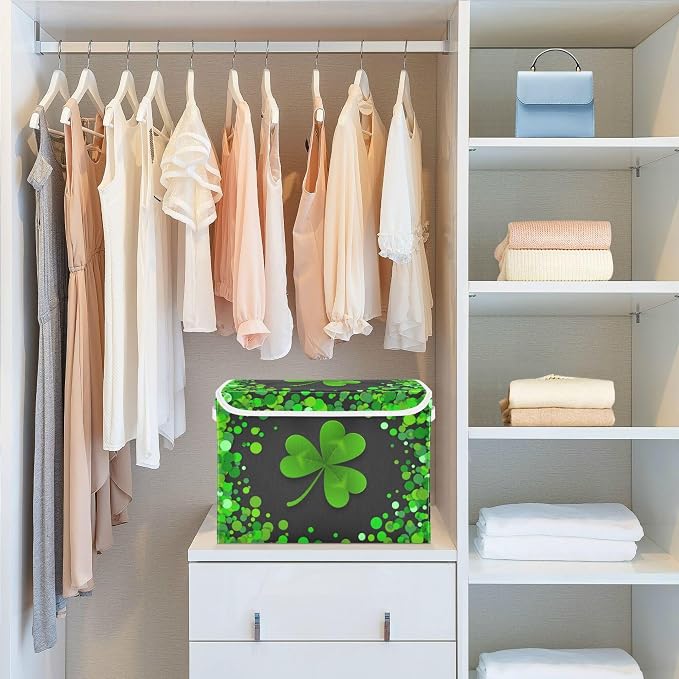 St. Patrick's Day Storage Bins with Lids and Carrying Handle,Foldable Storage Boxes Organizer Containers Baskets Cube with Cover for Home Bedroom Closet Office