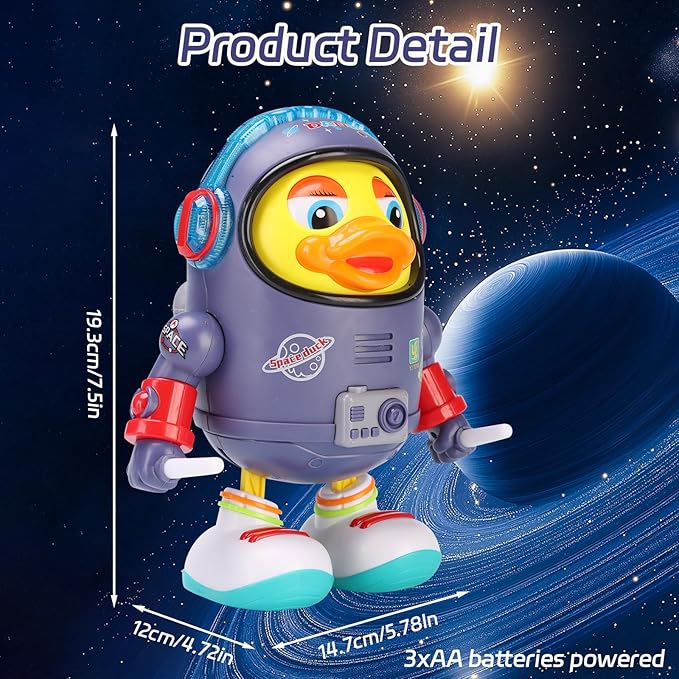 Dancing Space Duck Toy,Space Duck Dancing Musical Interactive Toy,Dancing Duck,Cute Singing Walking Duck Toys with Music LED Lights for Kids Birthday Gifts