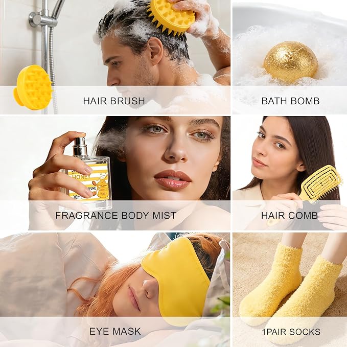 34Pcs Spa Gift Set for Women Men, Honey Almond Milk Bath & Body Gift Basket | Face Skin Care Kit, Home Spa Self Care Kit, Self-Care Gift, Pamper Kit Birthday, Christmas, Mother Day, Anniversary, Husband