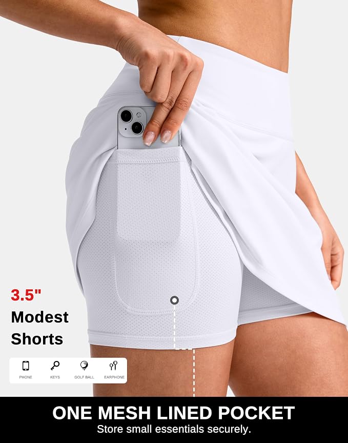 14"/16" Skorts with 3 Pockets | Side Slits, High Waisted, Built-in Shorts, A Line, Casual, Pickleball, Athletic, Golf, Tennis Skirt, for Women
