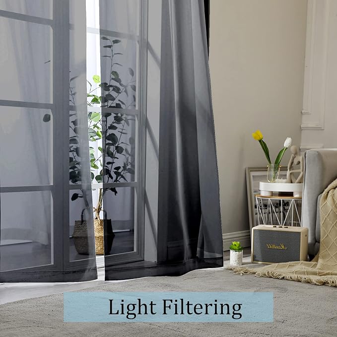 OWENIE Black Sheer Curtains 90 Inches Long 2 Panels Set, Elegant Sheer Curtains for Bedroom, Window Voile Sheer Curtain Panels/Drapes/Treatment for Living Room, 2Pcs, Each 42" W x 90" L, Black