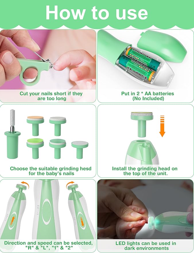 Baby Healthcare and Grooming Kit, 24 in 1 Baby Electric Nail Trimmer Set Newborn Nursery Health Care Set for Newborn Infant Toddlers Baby Boys Girls Kids (0-3 Years+) (Green)