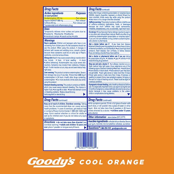 Goody's Pain Relief Powders, Extra Strength Headache Powder Cool Orange, 24 ct (Pack of 1)