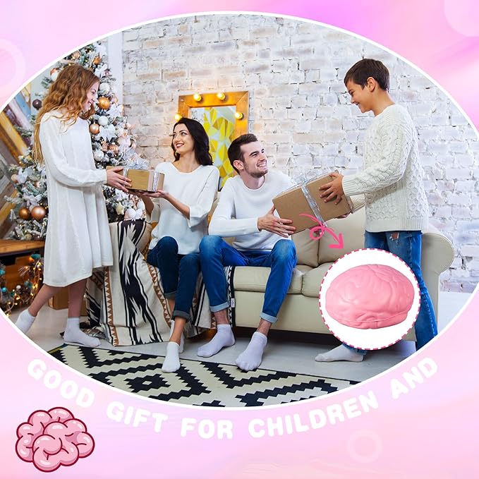 Jenaai Brain Stress Ball Halloween Squeeze Toy 2.76 Inch PU Hand Muscle Exercise Pressure Ball Funny Stress Relief Toy for Adults Improving Grip Strength Release Pressure(Pink)